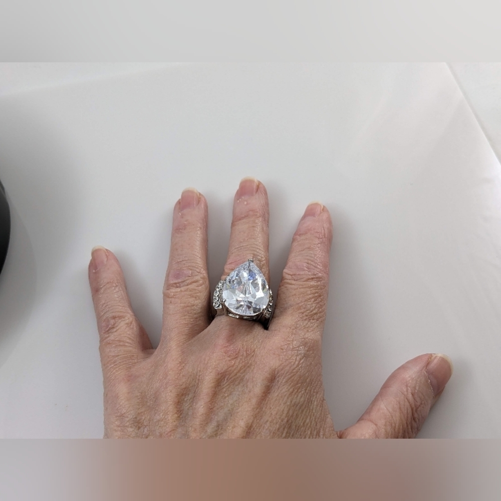 Huge Pear shaped CZ Stainless Steel Ring